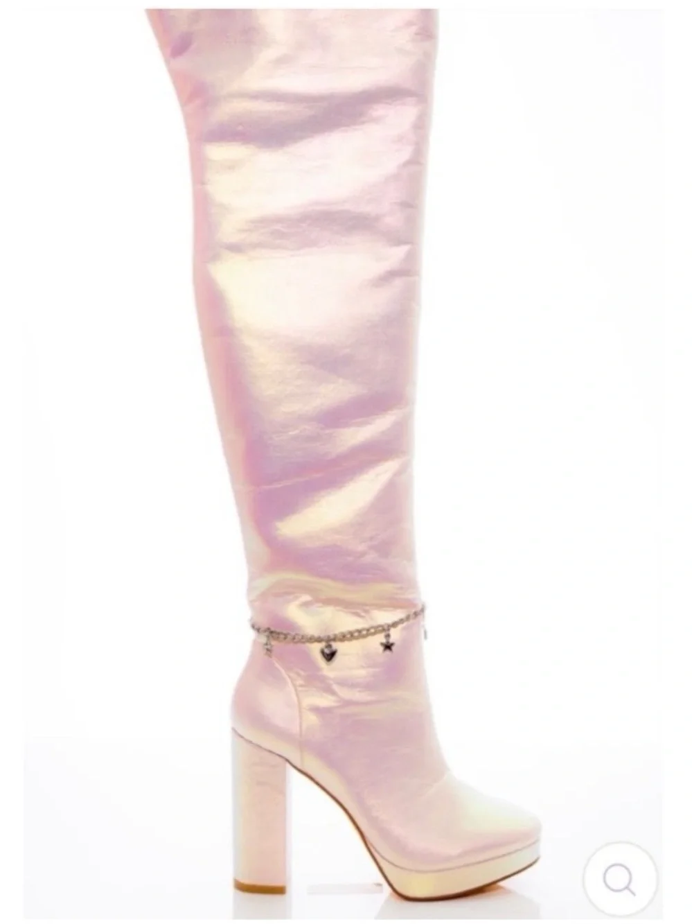 Sparkl Fairy Couture Iridescent Pink Knee-High Block Heel Boots NWT